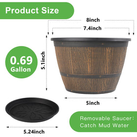 Flowyypo 8-inch pot rustic imitation barrel design elevates decor.