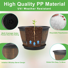 Flowyypo 8-inch pot weather-resistant plastic withstands sun and cold.