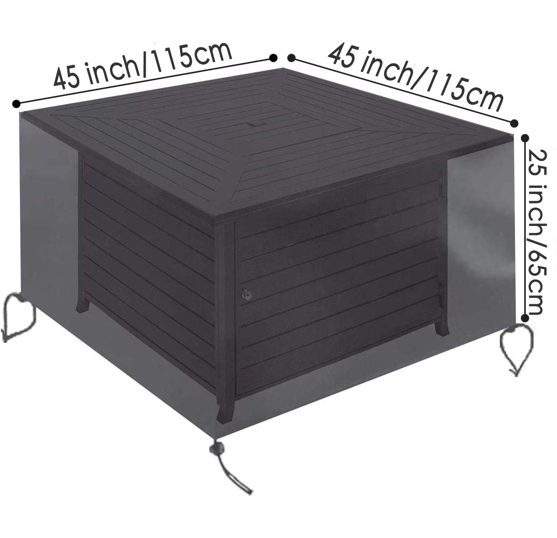 FLR cover with adjustable drawstring keeps wind out for stable fire pit protection
