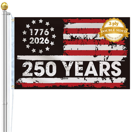 FLUUZE American 250th flag for outdoor display on a sturdy pole