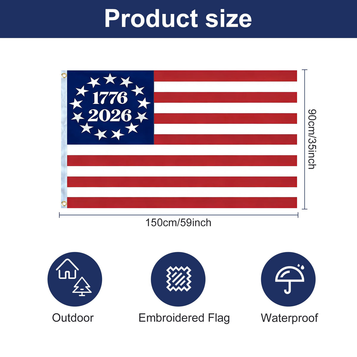FLUUZE Betsy Ross 1776-2026 flag embroidery showcases iconic patriotic design.