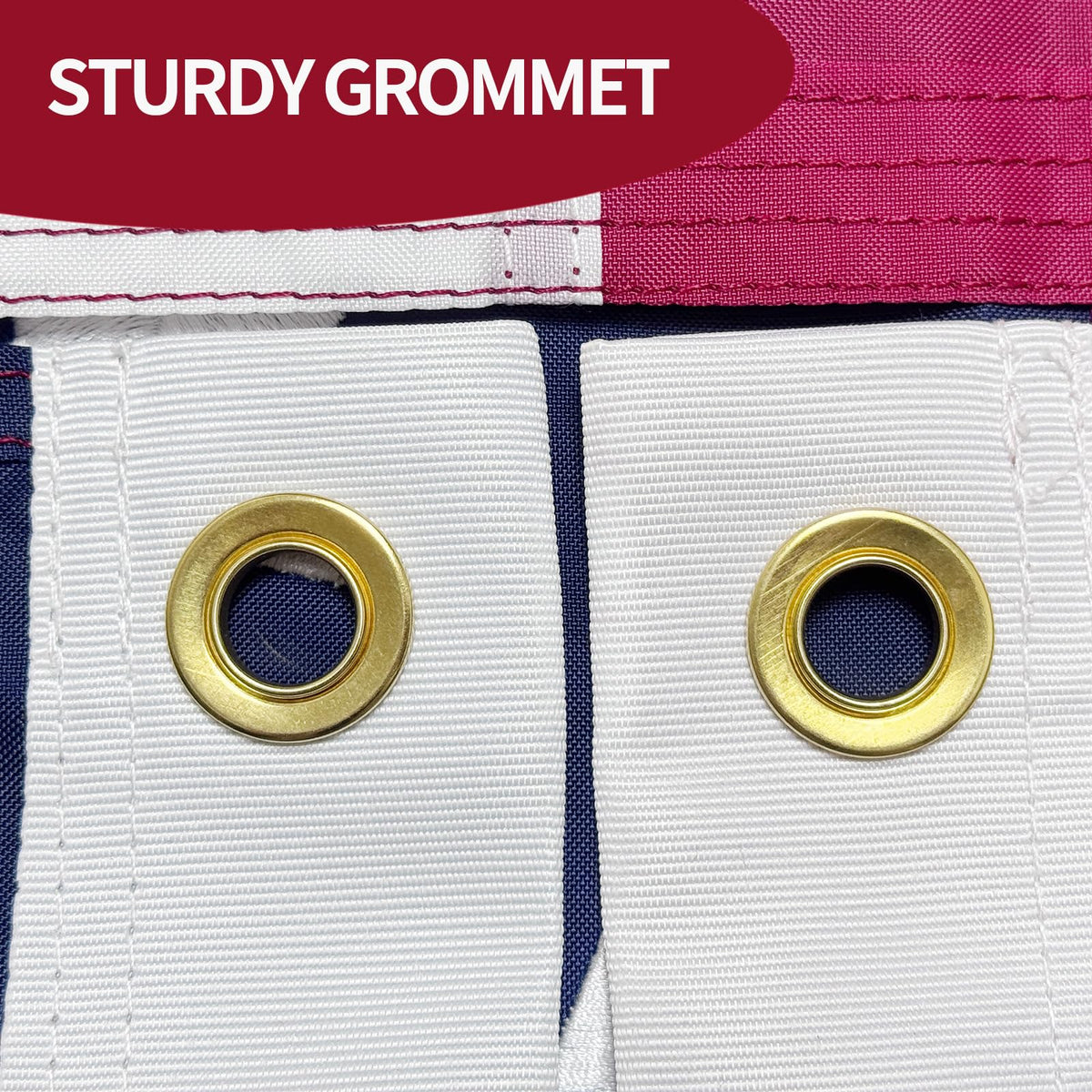 FLUUZE two brass grommets provide secure hanging on flagpoles.