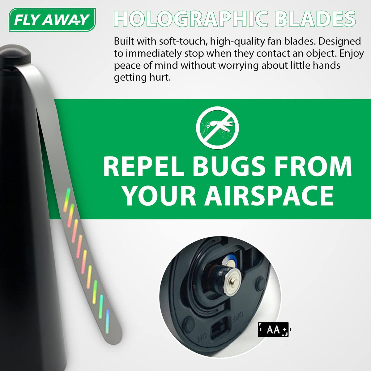 Fly Away reflective arm technology helps deter insects around food.