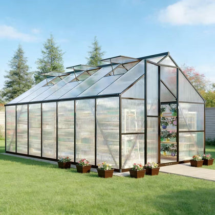 FLY BY YAN greenhouse exterior charcoal black with durable, weather-ready finish.