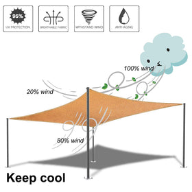 FLY HAWK garden shade sail across yard near pond