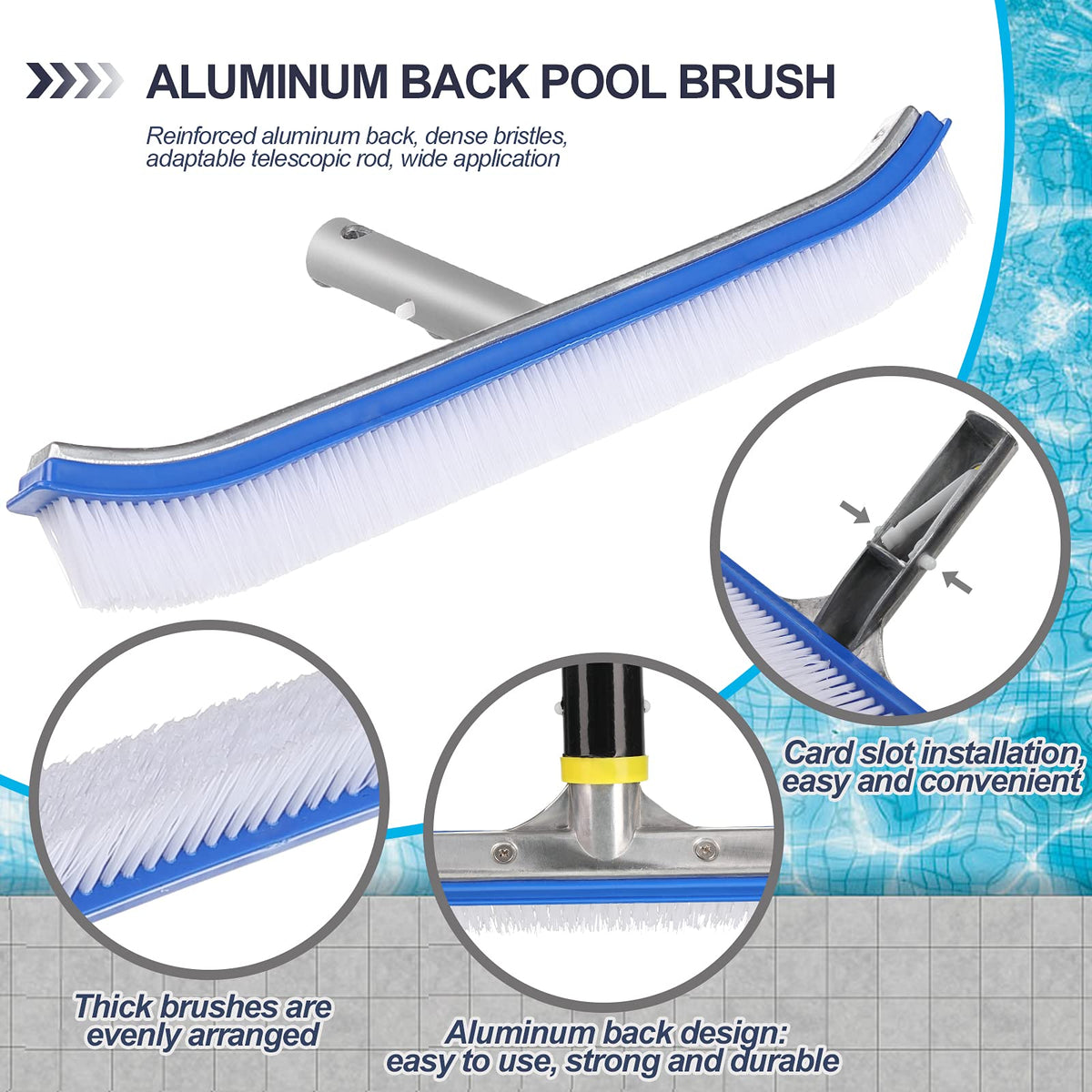 Fly Hawk nylon bristles scrub algae without harming pool liners.