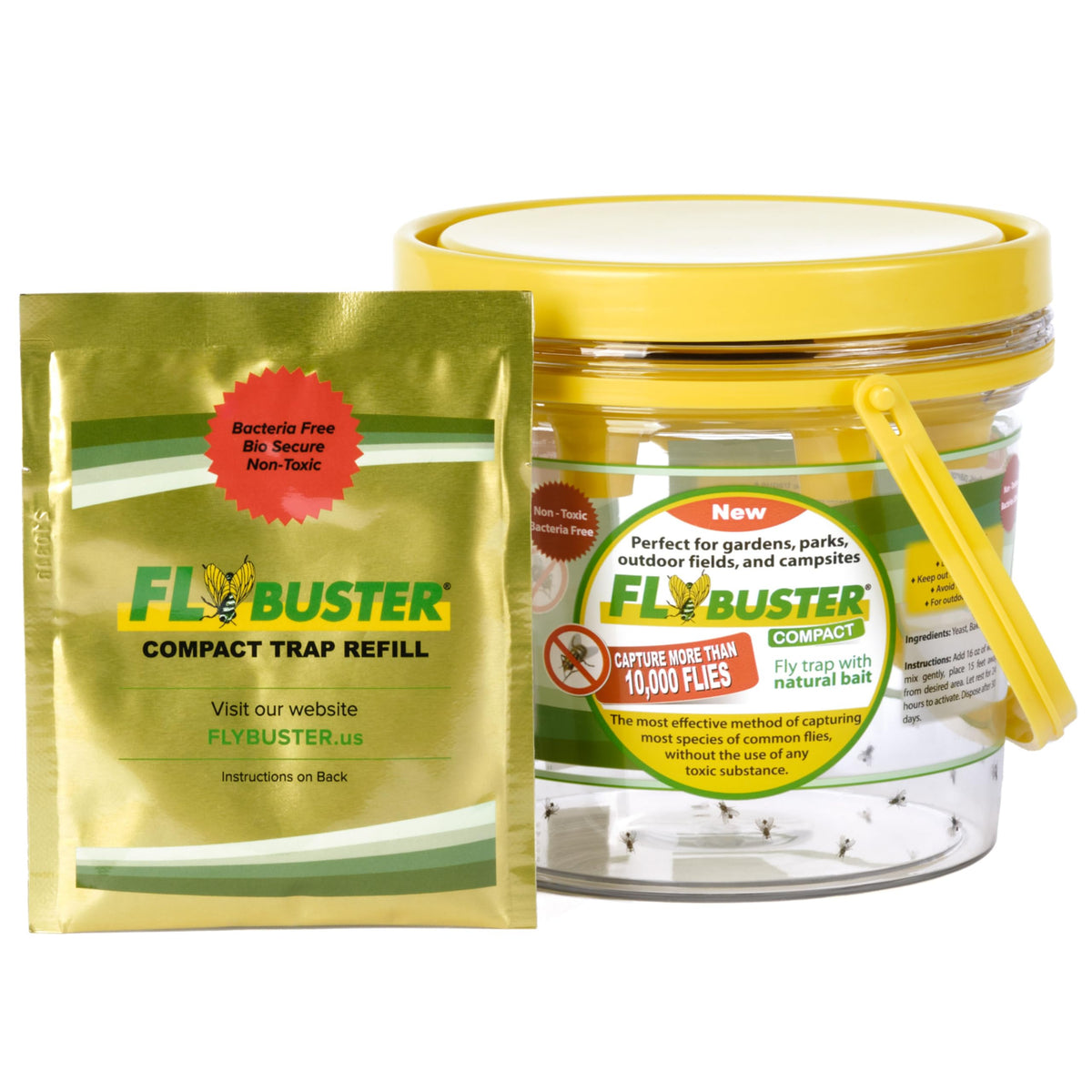 Flybuster compact flytrap front view, ideal for outdoor pest control