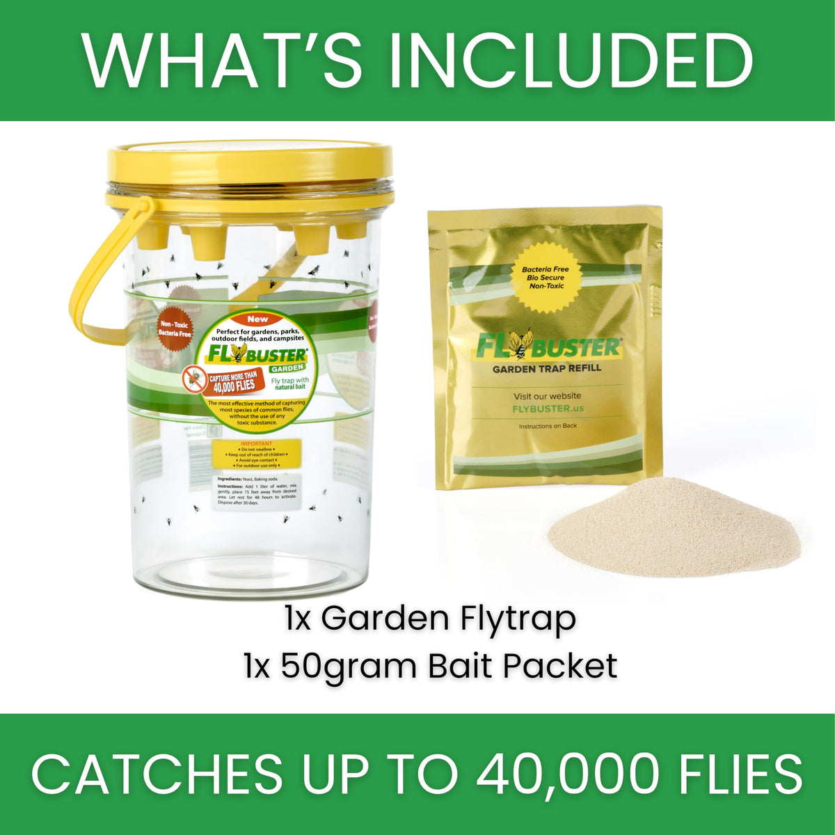 Flybuster garden flytrap with lid open illustrating entry path for flies.