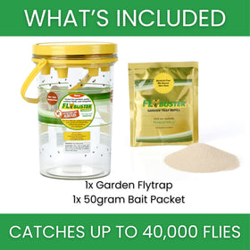Flybuster garden flytrap with lid open illustrating entry path for flies.