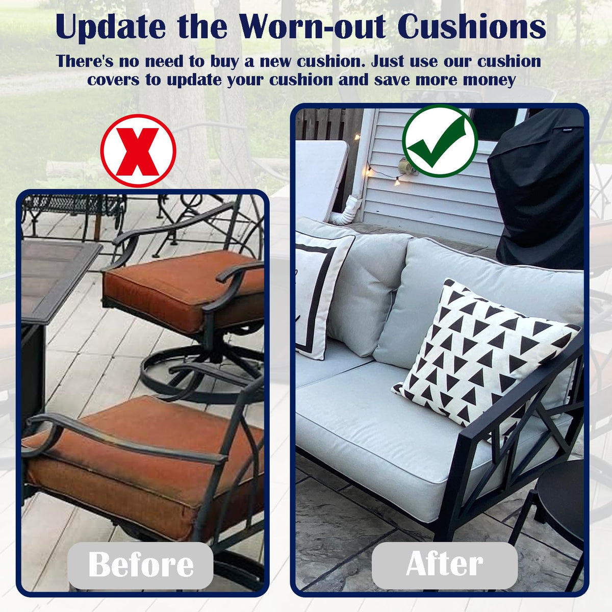 FLYMEI patio cushion cover grey protects against wear and spills for families.