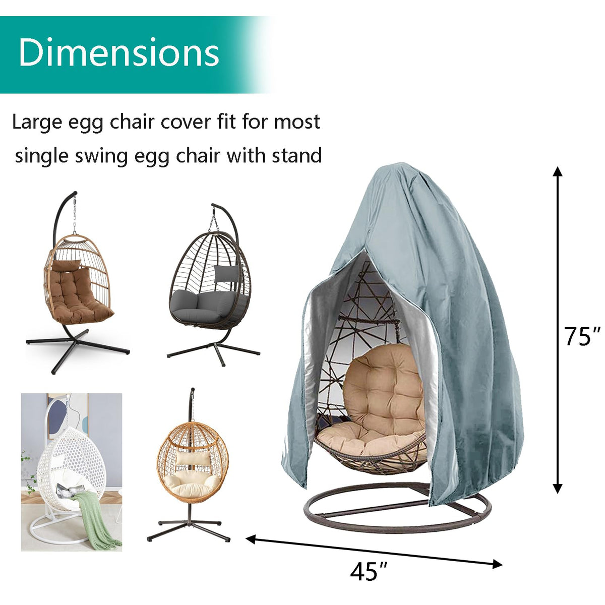 FLYMEI egg chair cover with bottom drawstring for windproof stability