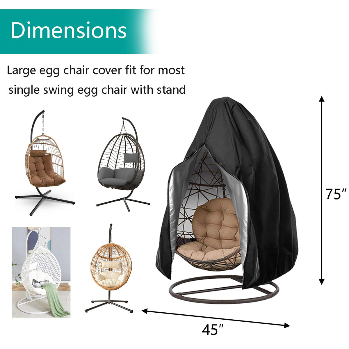 FLYMEI egg swing chair cover with UV protection preserves color.