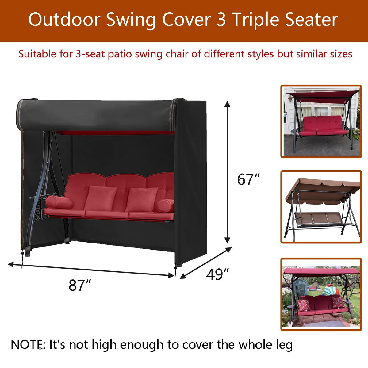 FLYMEI swing cover back view with bottom Velcro for added stability in wind.