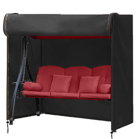 FLYMEI outdoor swing cover front view highlighting durable 600D fabric and secure front zips.