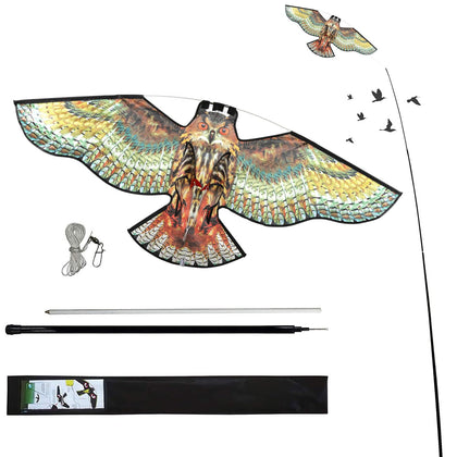 Flyonte Bird Hawk flying kite with 4m pole deters birds in fields.