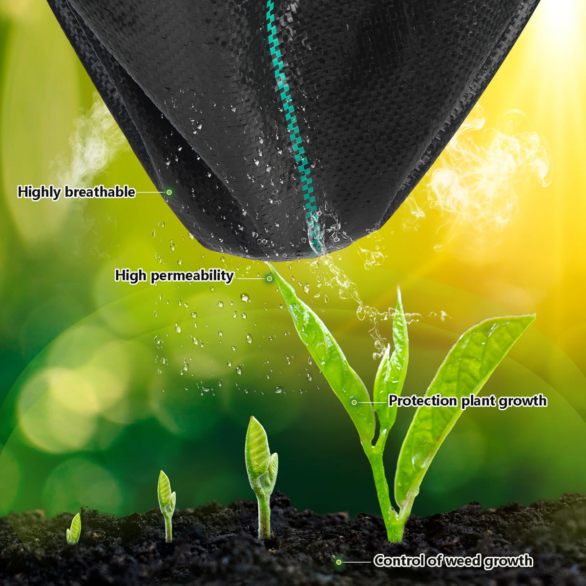 Flysogan breathable weed-control mesh demonstrates soil respiration and moisture access.