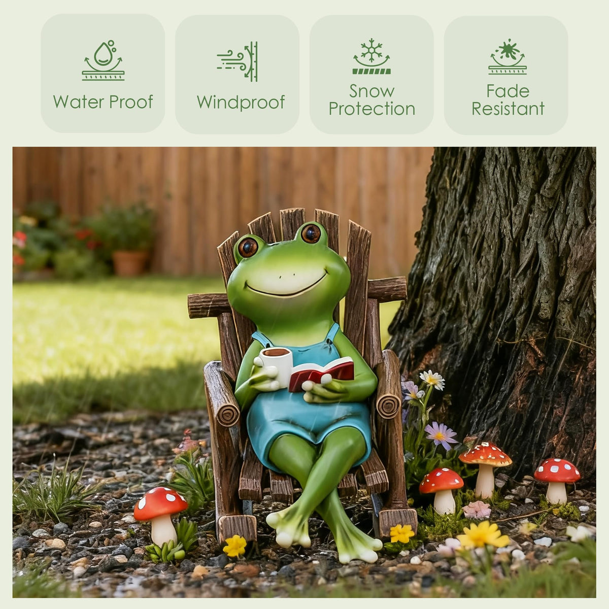 Flytime frog figurine suits flower beds and plant shelves for whimsy