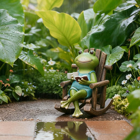 Flytime resin frog garden ornament resists rain, cracks, and fading outdoors