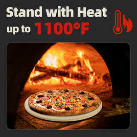 FLYZZA round pizza stone in use on oven showing even heating for consistent slices