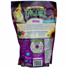 Texture close-up reveals a diverse grain-forward mix in Encore Cockatiel Food.