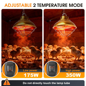 FMATOZ heat lamp shows two temperature modes for adaptable warmth across life stages.