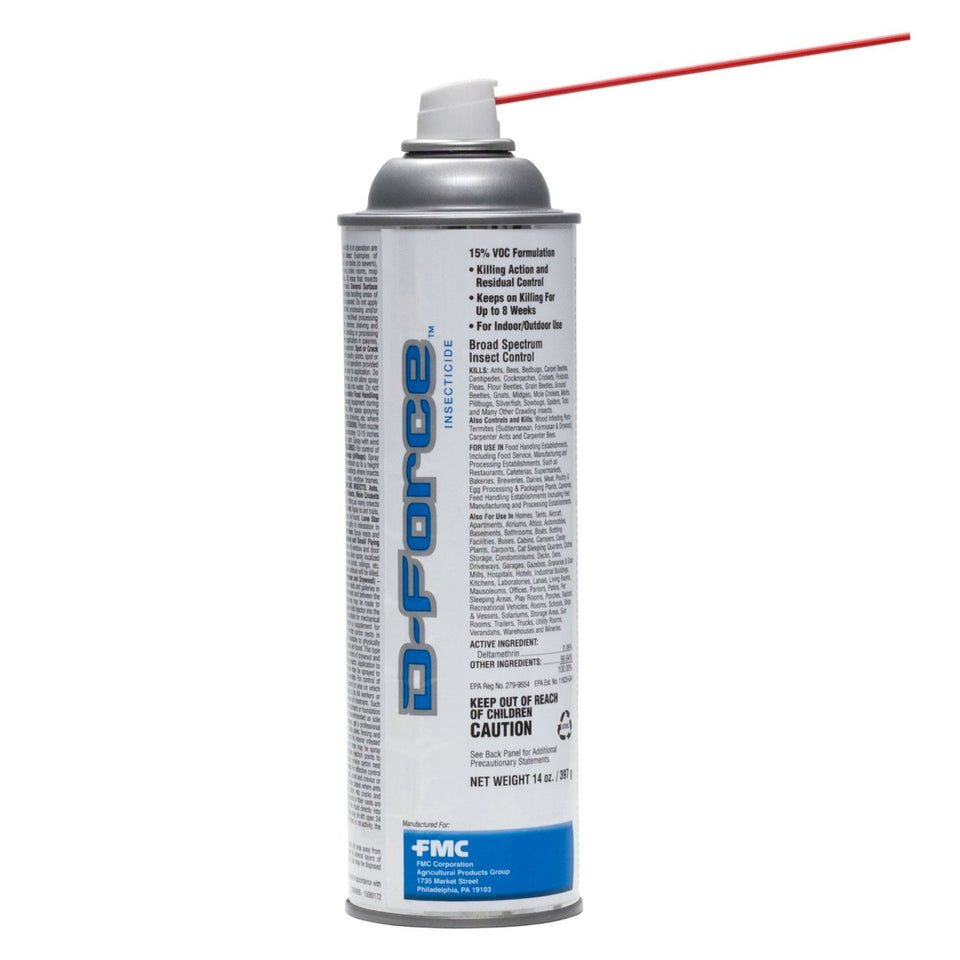 FMC D-Force insecticide bottle spray, indoor and outdoor use with up to 8 weeks' protection.