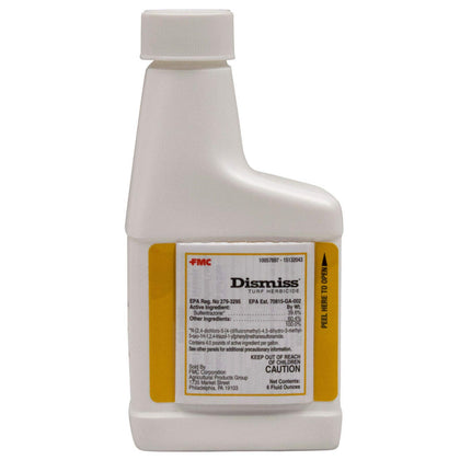 FMC Dismiss Turf herbicide packshot highlights fast sedge control and turf compatibility.