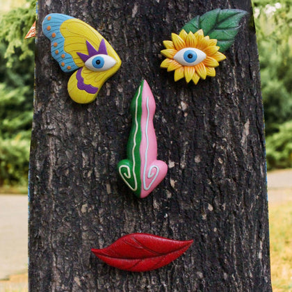 FmnyYaid Tree Faces Outdoor Colorful 1: whimsical garden charm and weather-ready tree decor.