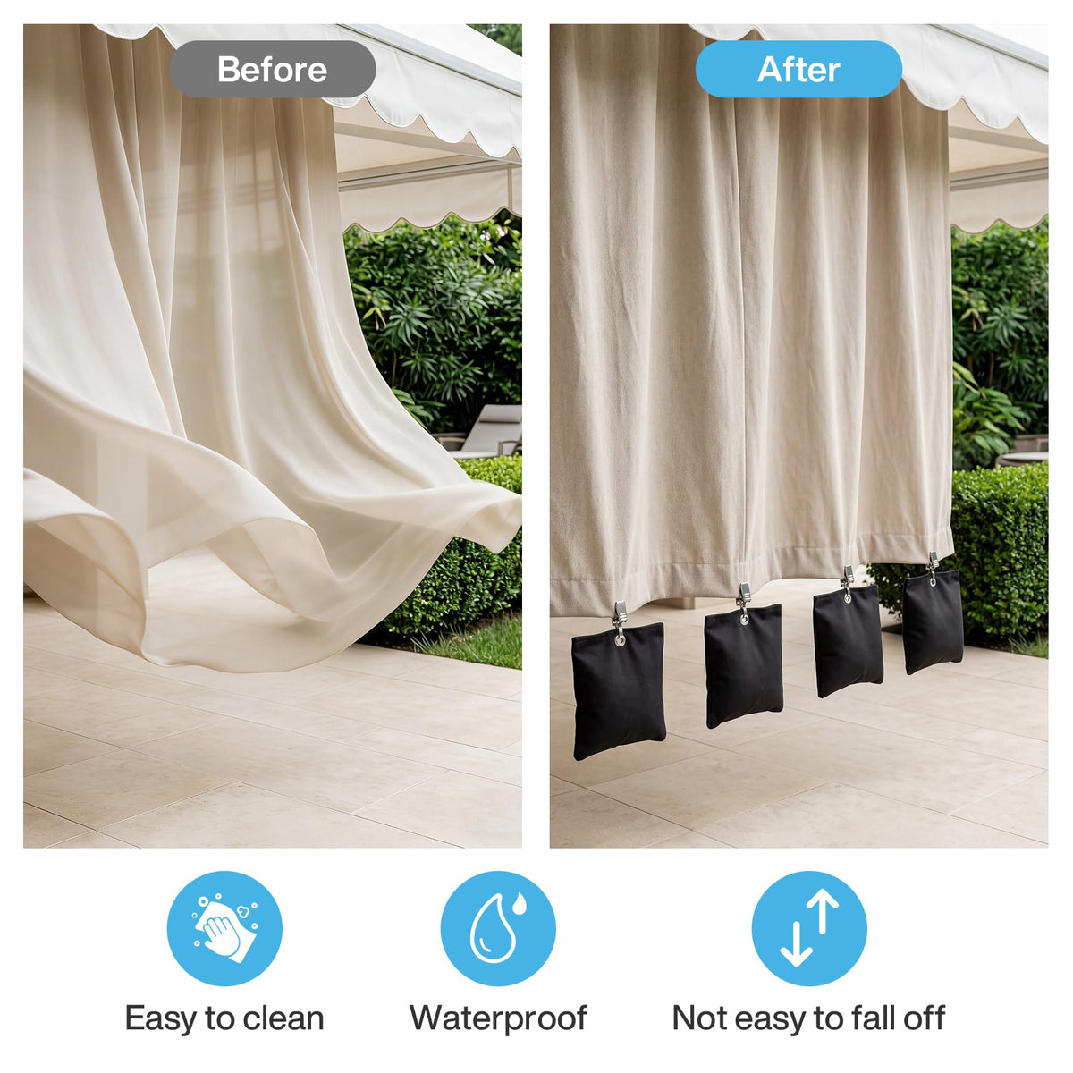 Fnova rust-proof stainless steel clips ensure secure curtain attachment.