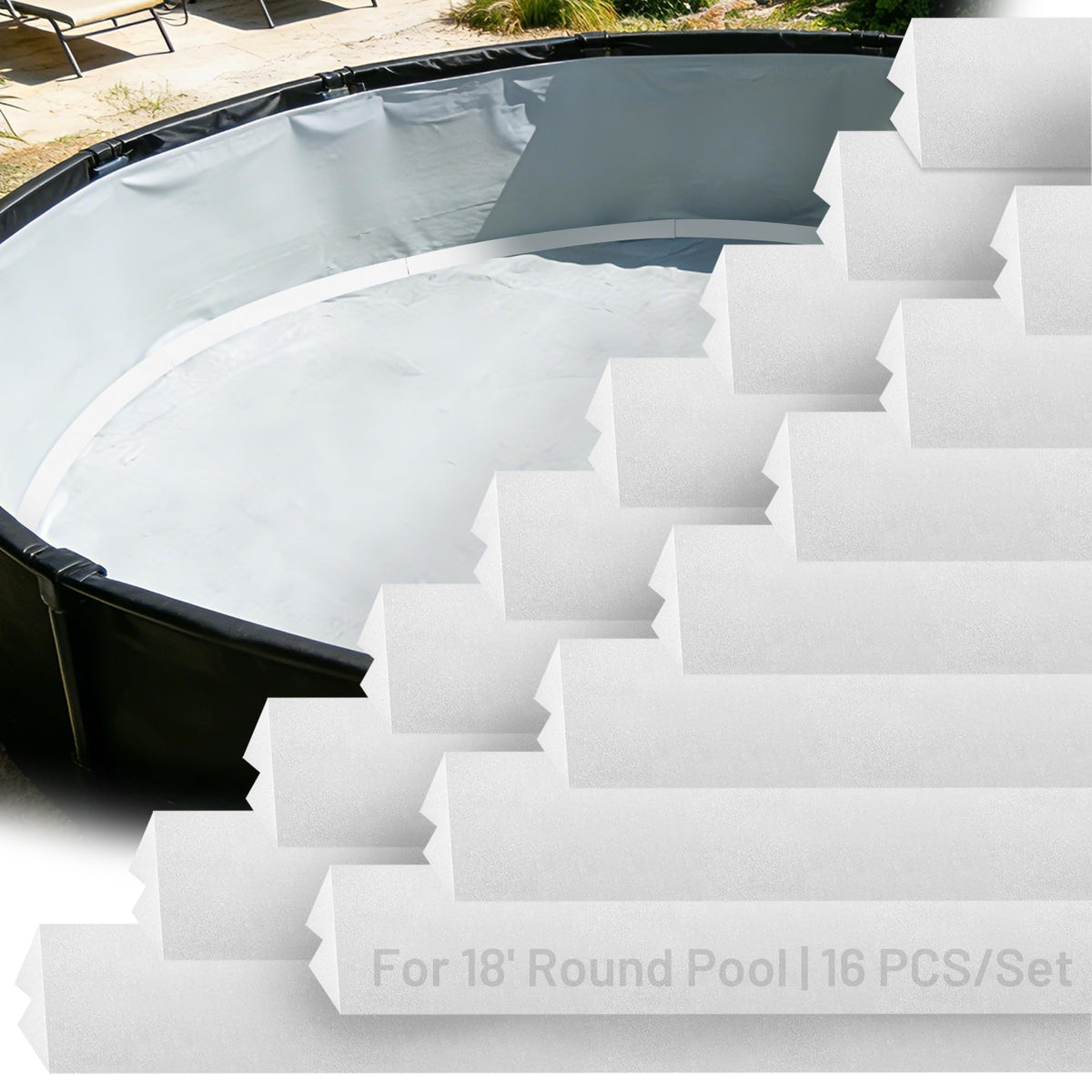 Foamagic peel-and-stick pool cove close-up showing secure liner protection.