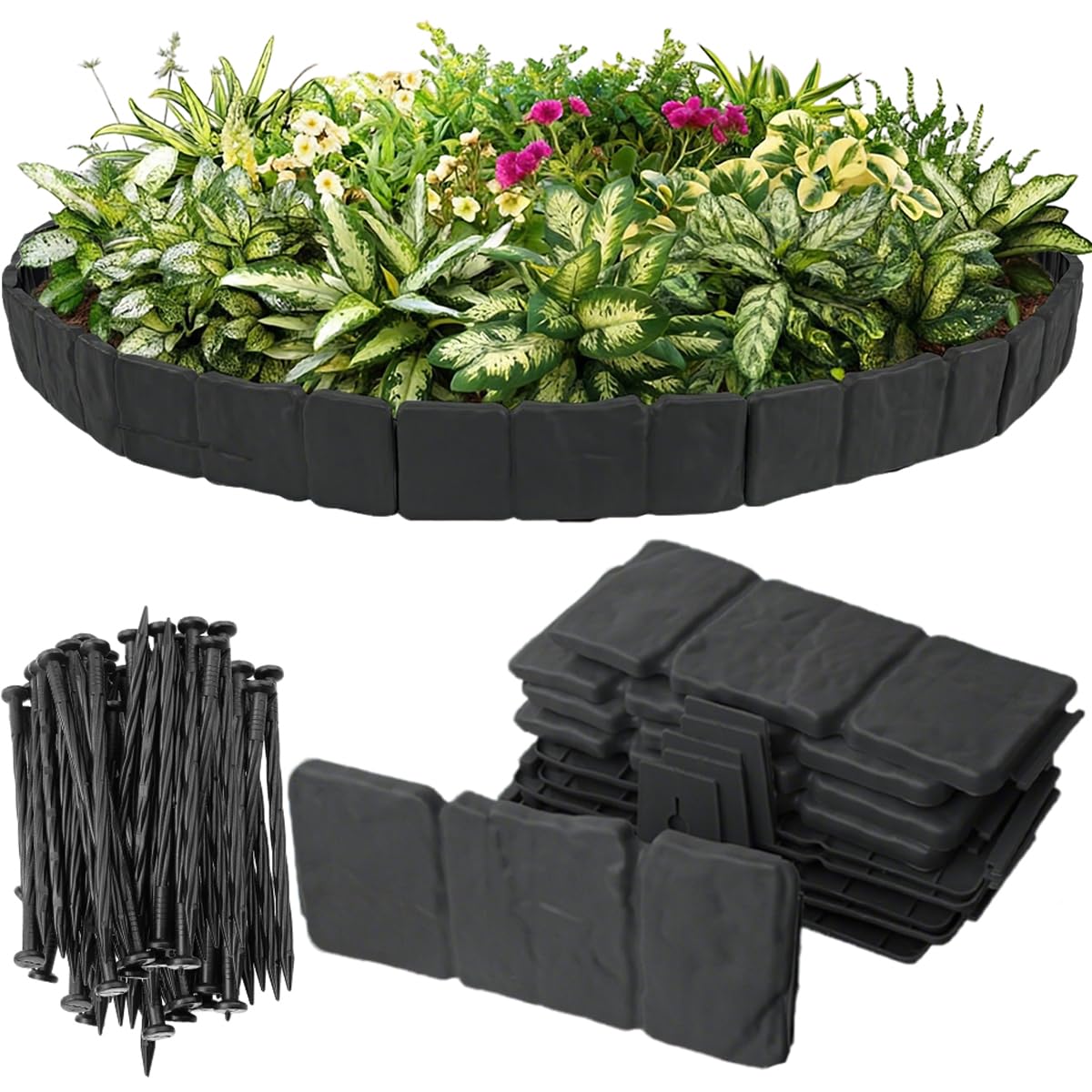 Focefec landscape edging panel in black enhances borders and contains mulch