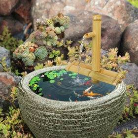 Foci Cozi bamboo fountain ideal for patio or garden Zen setups.