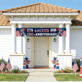 FOCUSIN blue banner flag for patio or porch display.