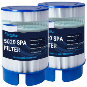 FODACEL 5020 spa filter close-up shows trilobal media for efficient impurity capture.