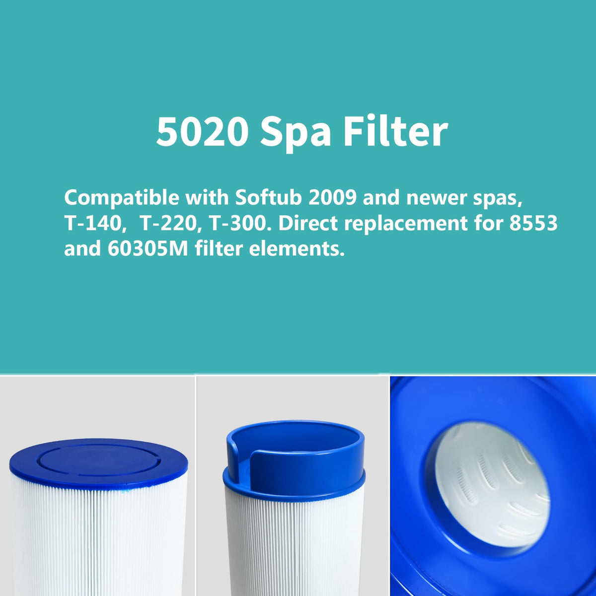 FODACEL 5020 spa filter demonstrates Softub compatibility for post-2009 models.