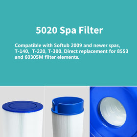 FODACEL 5020 spa filter demonstrates Softub compatibility for post-2009 models.