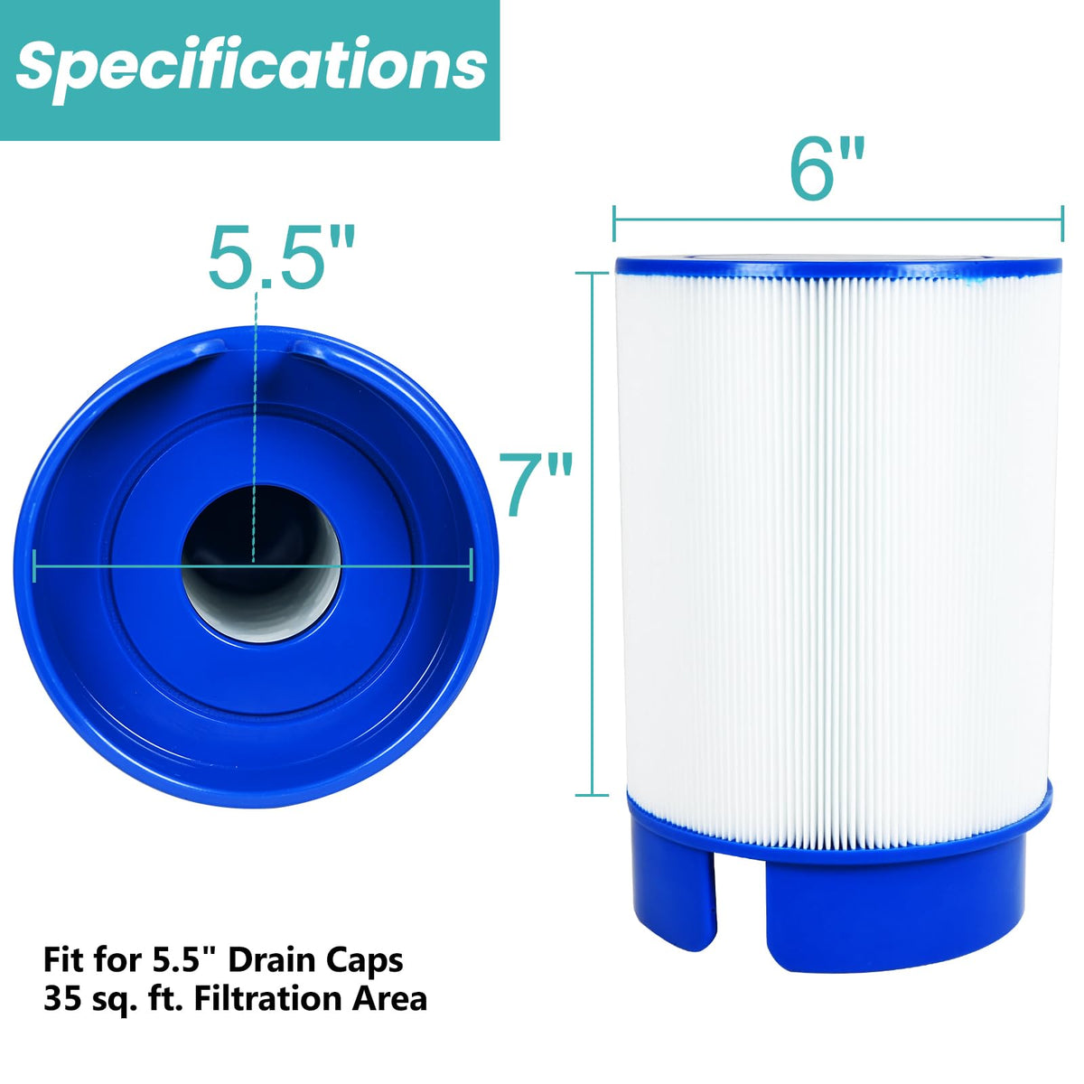 FODACEL 5020 spa filter top-cap and dimensions visible for a precise fit.