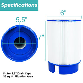 FODACEL 5020 spa filter top-cap and dimensions visible for a precise fit.