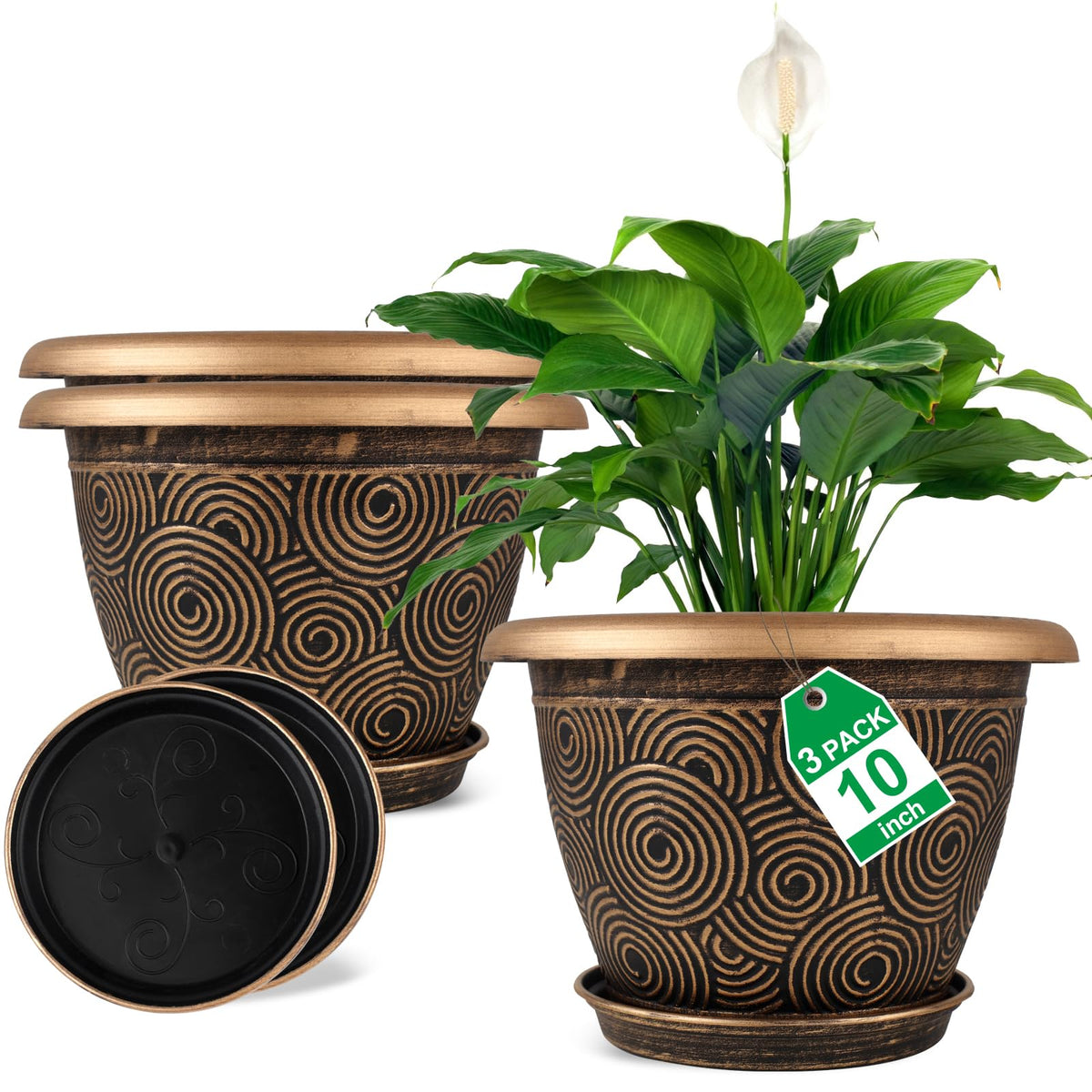 Fodetyff 10-inch planter with circle pattern for indoor decor and drainage