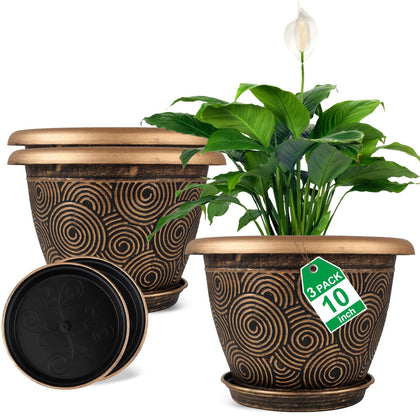 Fodetyff 10-inch planter with circle pattern for indoor decor and drainage