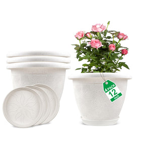 Fodetyff 12-inch white plant pot offers durable indoor outdoor use.