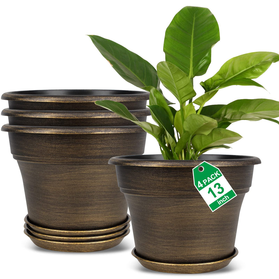 Fodetyff 13-inch dark gold planter set of four for stylish indoor or outdoor use.