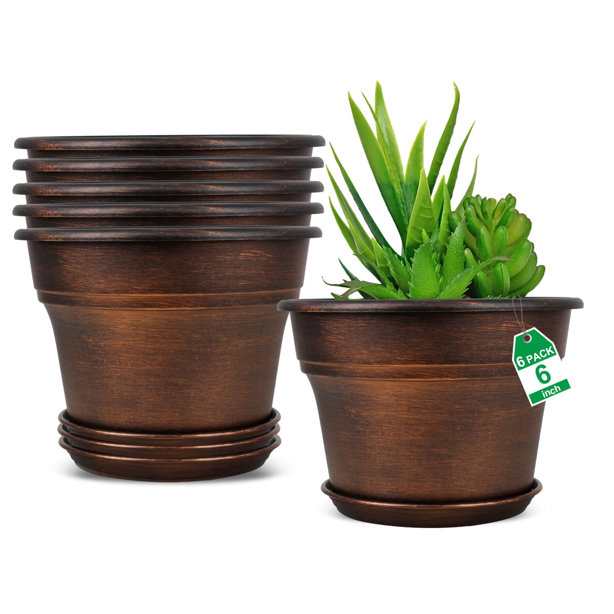 Fodetyff 6-inch gold planter with tray for tidy indoor display and drainage.