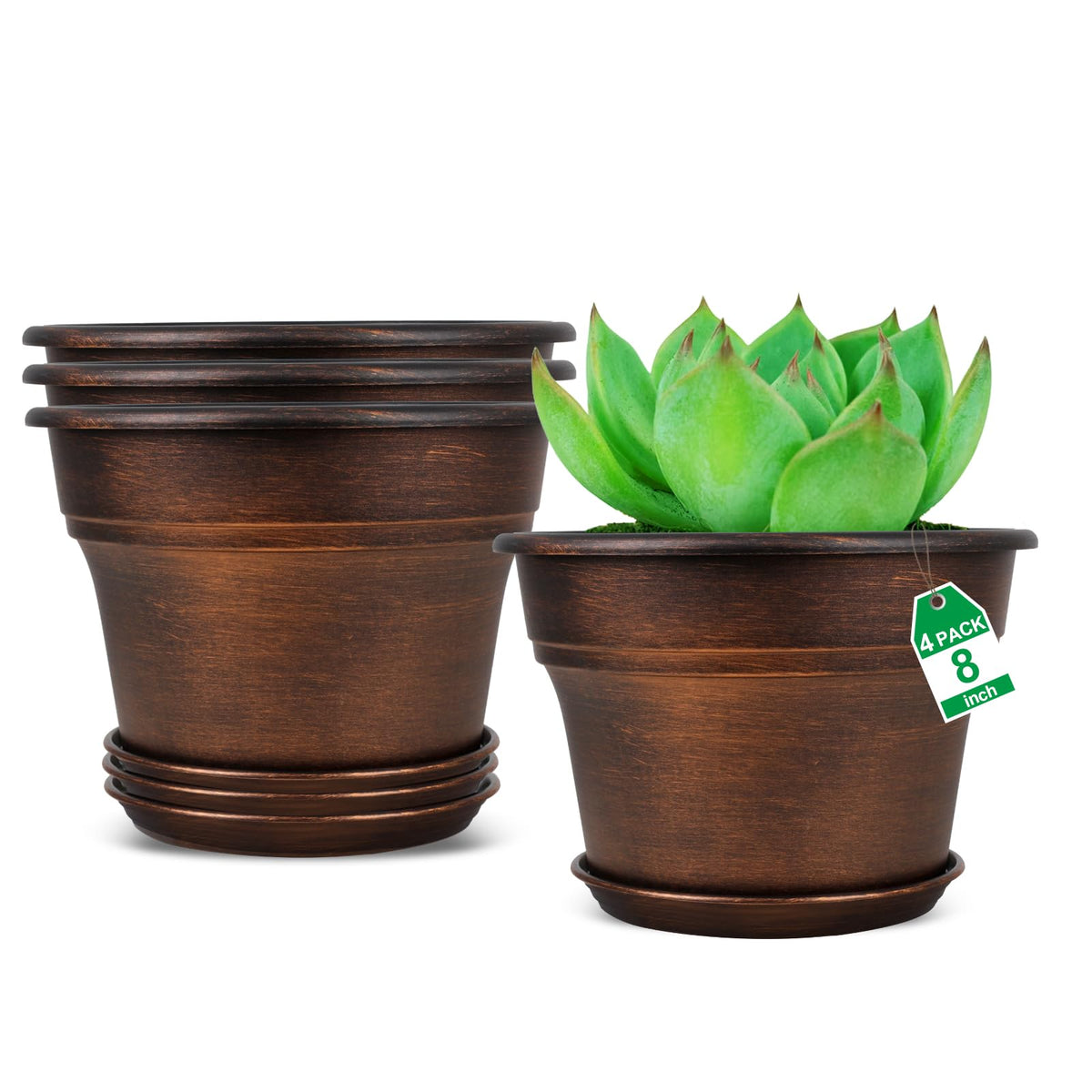 Fodetyff 8-inch planters 4-pack in dark gold for versatile indoor or outdoor decor.
