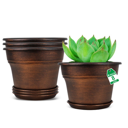 Fodetyff 8-inch planters 4-pack in dark gold for versatile indoor or outdoor decor.