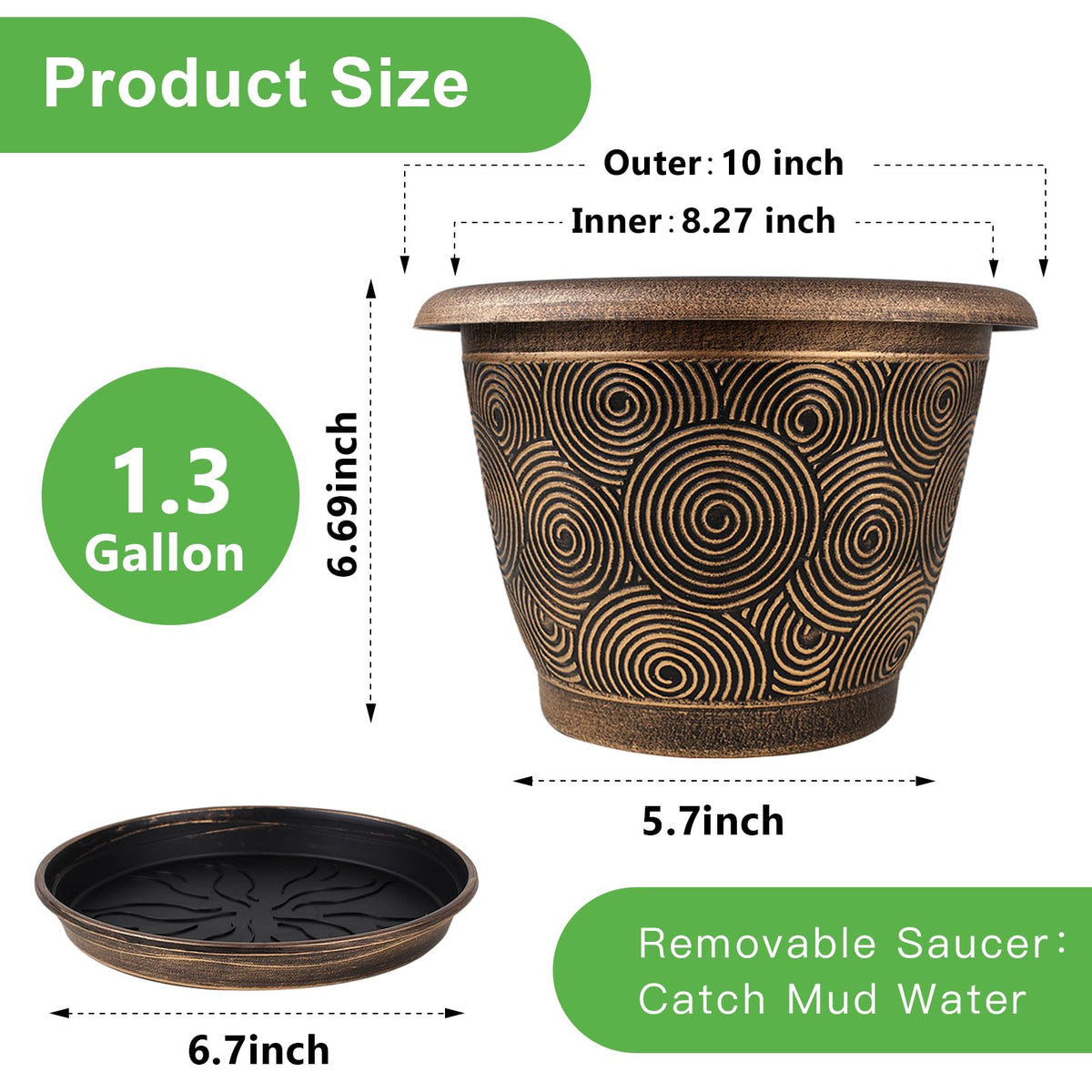 Fodetyff planter with removable saucer keeps surfaces clean