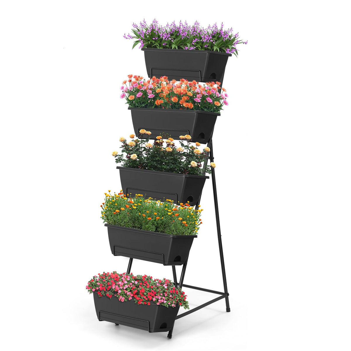 Fogein 5-tier vertical garden bed frame shows a durable metal structure for outdoor use.