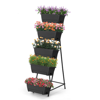 Fogein 5-tier vertical garden bed frame shows a durable metal structure for outdoor use.