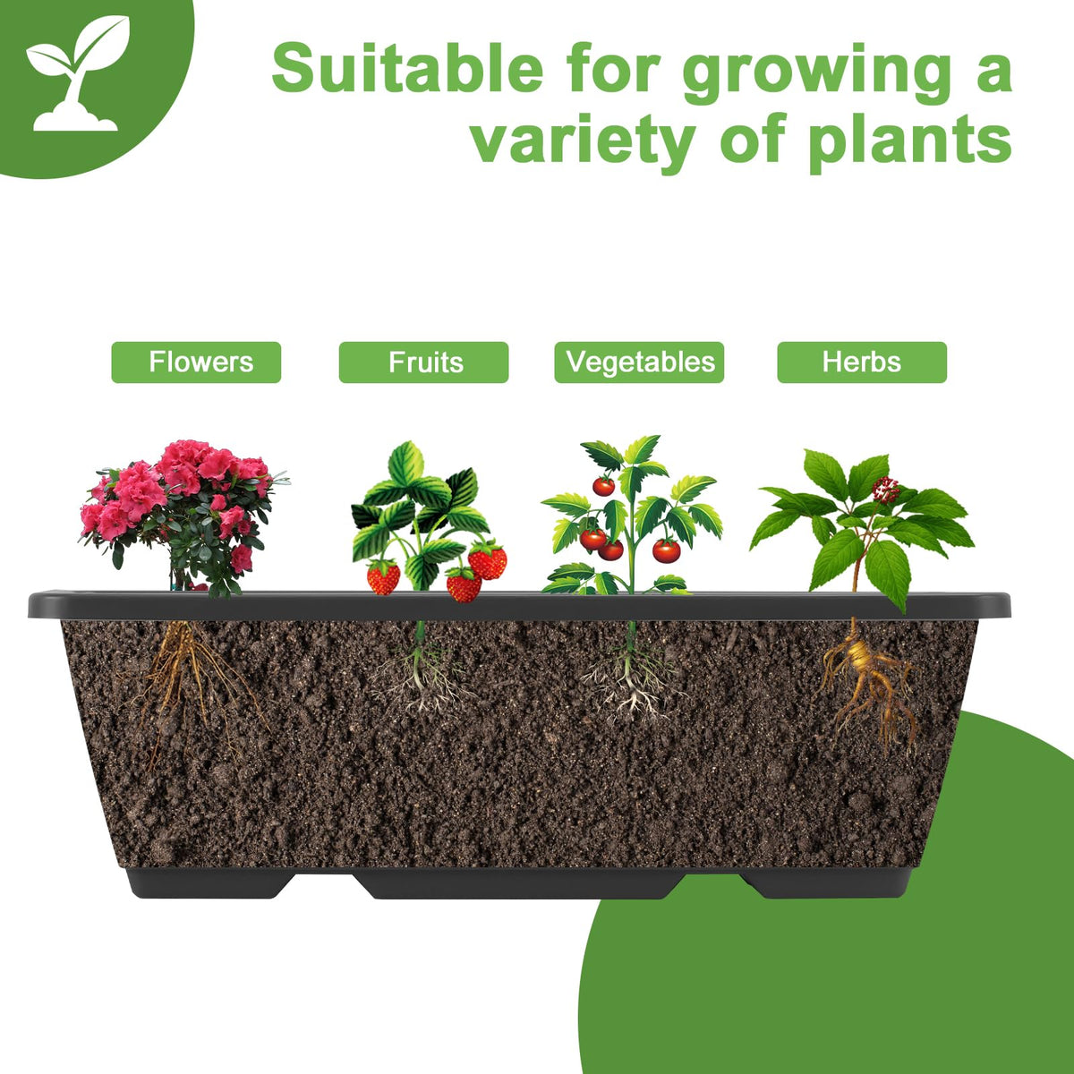 Fogein drainage holes and removable tray help maintain balanced moisture.