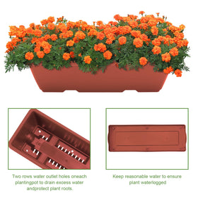 Herbs, flowers, and vegetables organized in red vertical planter